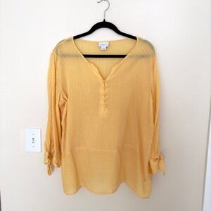 Liz Claiborne Yellow and White Stripe Linen Blouse Size Large